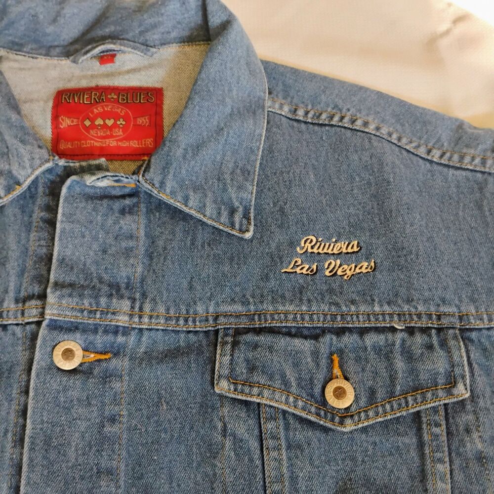 Vintage Riviera Blues Las Vegas Casino Denim Jacket Mens XL Embroidered 90s Y2K - Picture 4 of 15